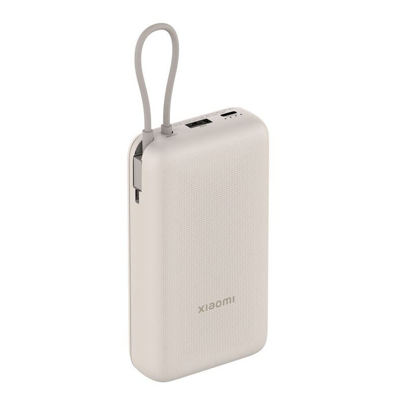 Bateria externa Xiaomi 20000mAh 33W 3 puertos beige frontal oblicuo