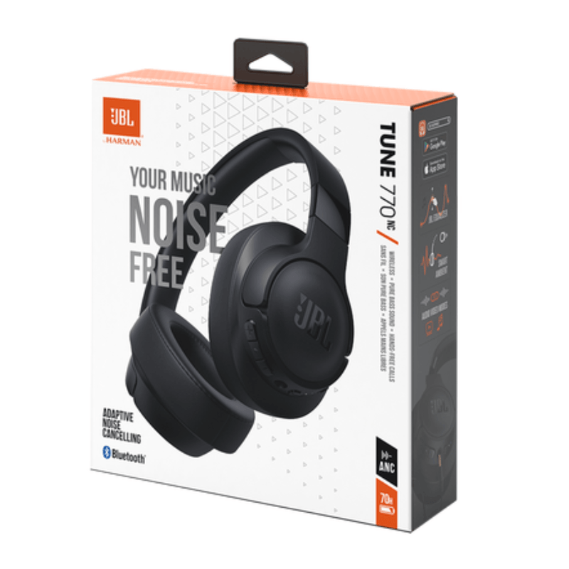 Audífonos JBL Tune 770NC ANC Bluetooth 5.3 70h Over Ear frontal oblicuo empaque