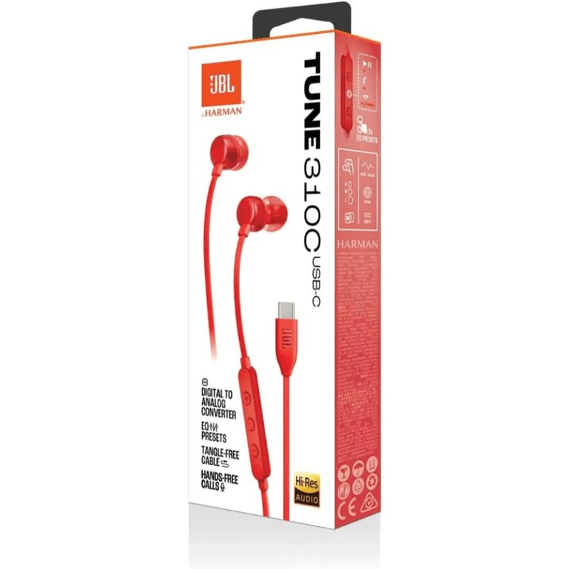 Audífonos JBL Tune 310C USB-C Hi-Res Pure Bass In-Ear empaque frontal