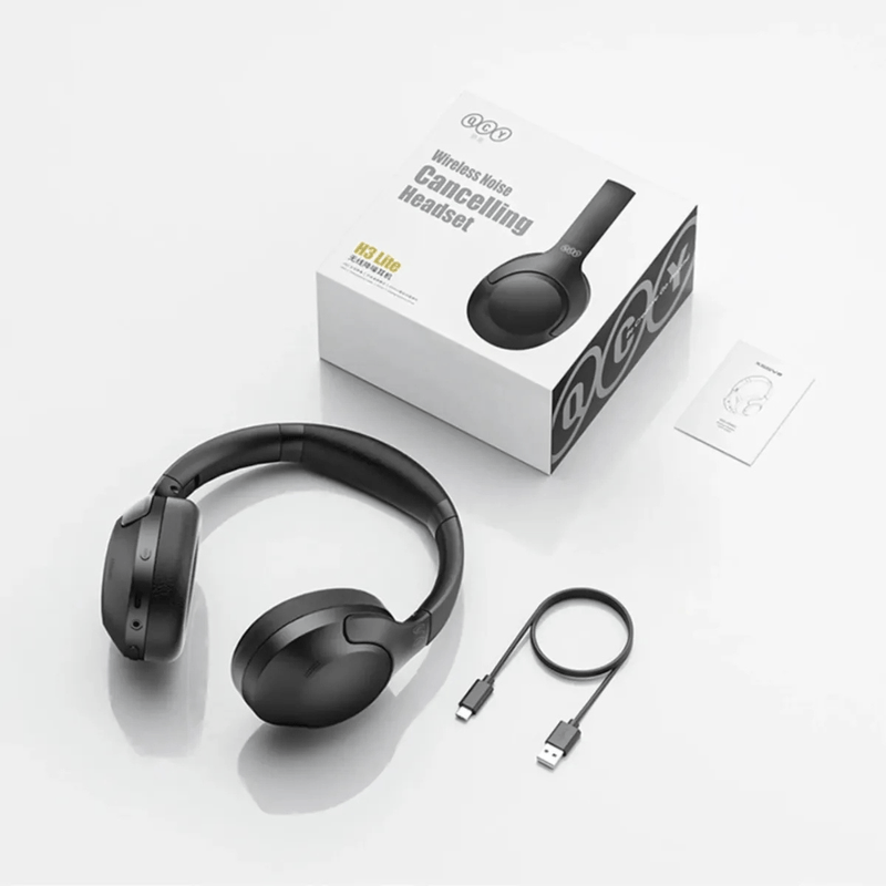 Audífonos QCY H3 Lite ANC Hi-Res Bluetooth 5.3 60h negro empaque diagonal