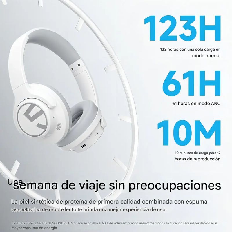 Audífonos SoundPEATS Space ANC Hi-Res Bluetooth 123h características diagonal