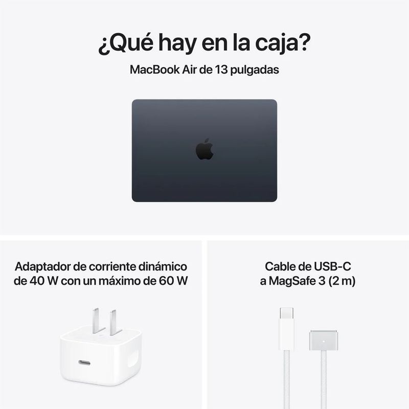 MacBook Air M5 portátil ligera con teclado inglés color midnight vista ingles