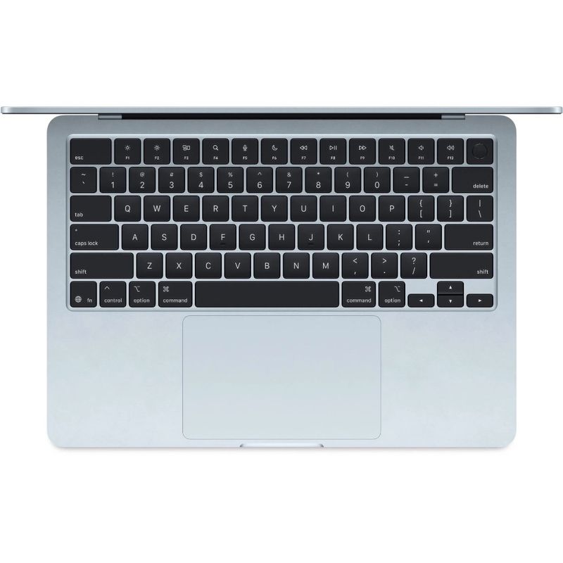 MacBook Air M5 portátil ligera con teclado inglés color sky blue vista superior