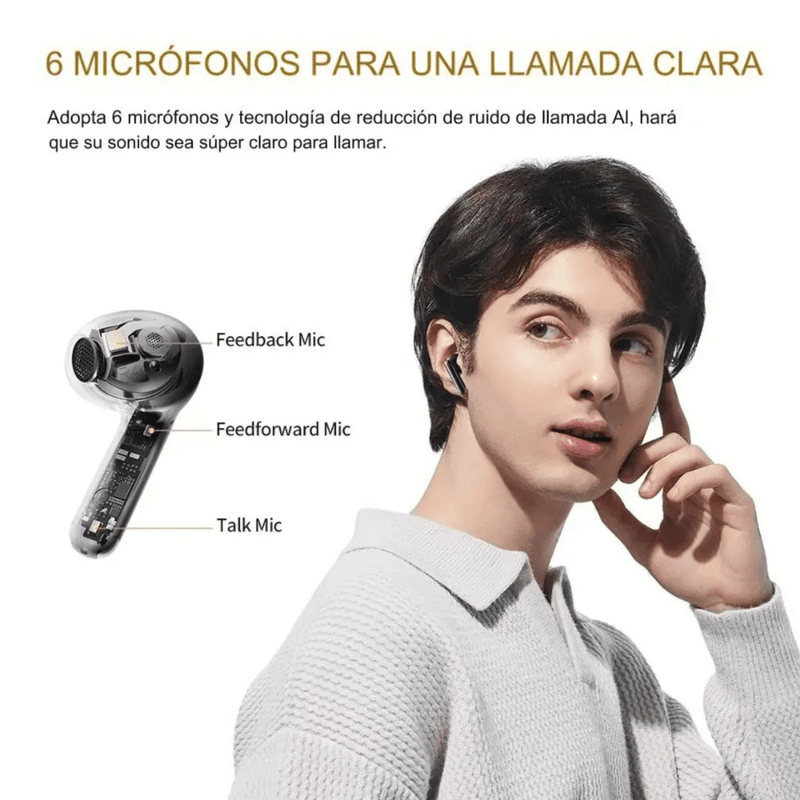 Audífonos QCY Ailybuds Pro ANC Bluetooth 30h Inalámbricos diagonal características