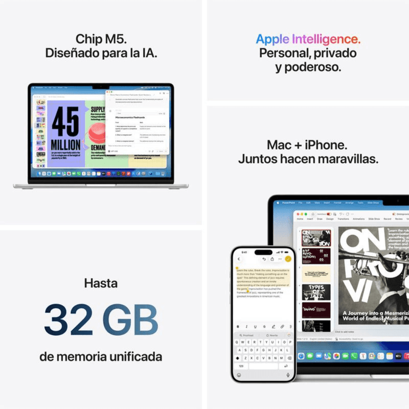 Laptop Apple MacBook Air M5 en uso trabajo y productividad color silver