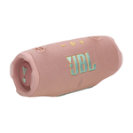 Parlante bluetooth JBL Charge 6 45W resistente al agua IP68 rosado vista perspectiva tres cuartos radiador pasivo lateral