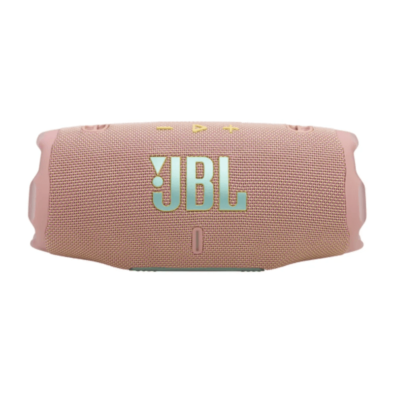 Parlante bluetooth JBL Charge 6 45W resistente al agua IP68 rosado vista frontal logo JBL