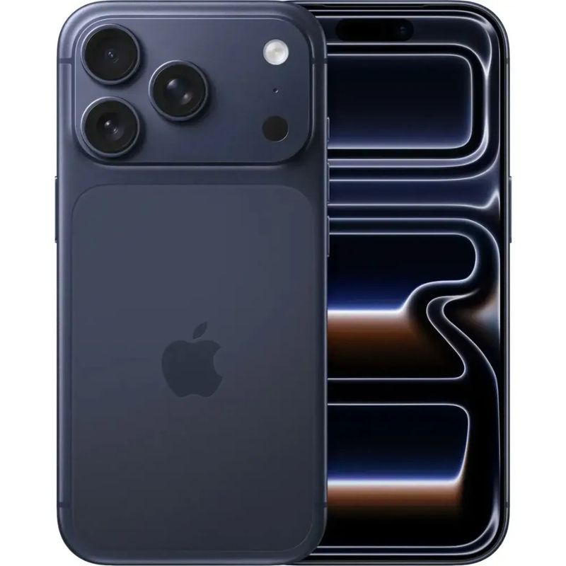 iPhone 17 Pro Max 256GB color azul oscuro vista frontal  y lateral pantalla Super Retina XDR