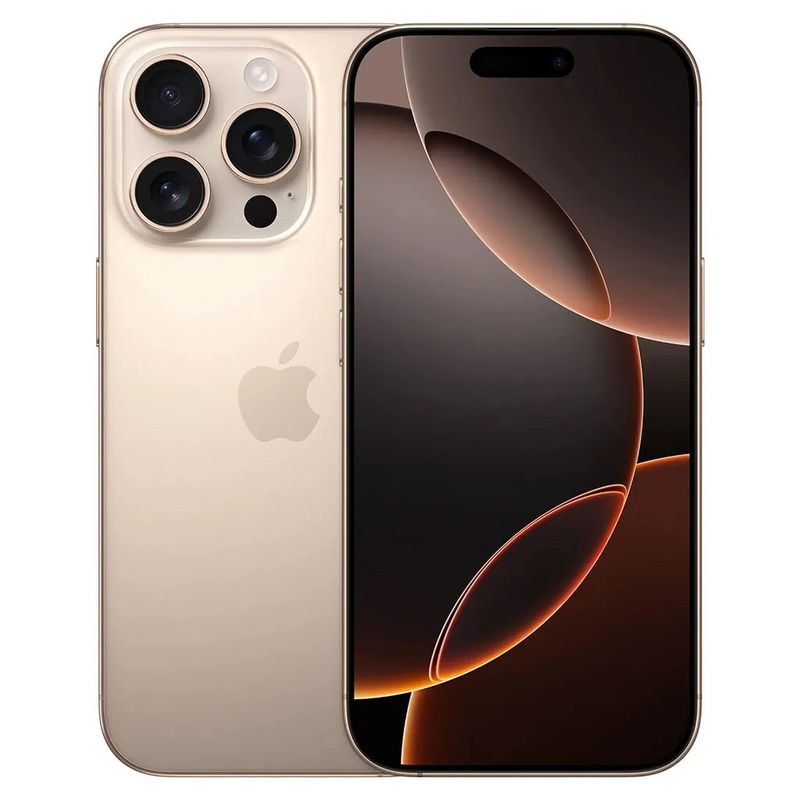 iPhone 16 Pro 128GB color Desert titanio vista frontal y trasera pantalla OLED 6.3 pulgadas