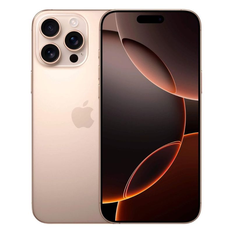 iPhone 16 Pro Max 256GB color Desert titanio vista frontal y trasera pantalla OLED 6.9 pulgadas