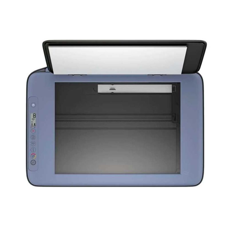 Impresora multifuncional HP DeskJet Ink Advantage 2975 inalámbrica Wi-Fi con cartuchos vista cenital abierta