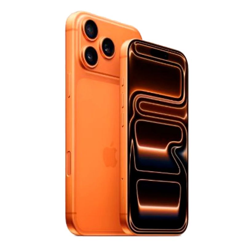 iPhone 17 Pro Max eSIM 256GB color naranja pantalla OLED 120Hz vista frontal y trasera