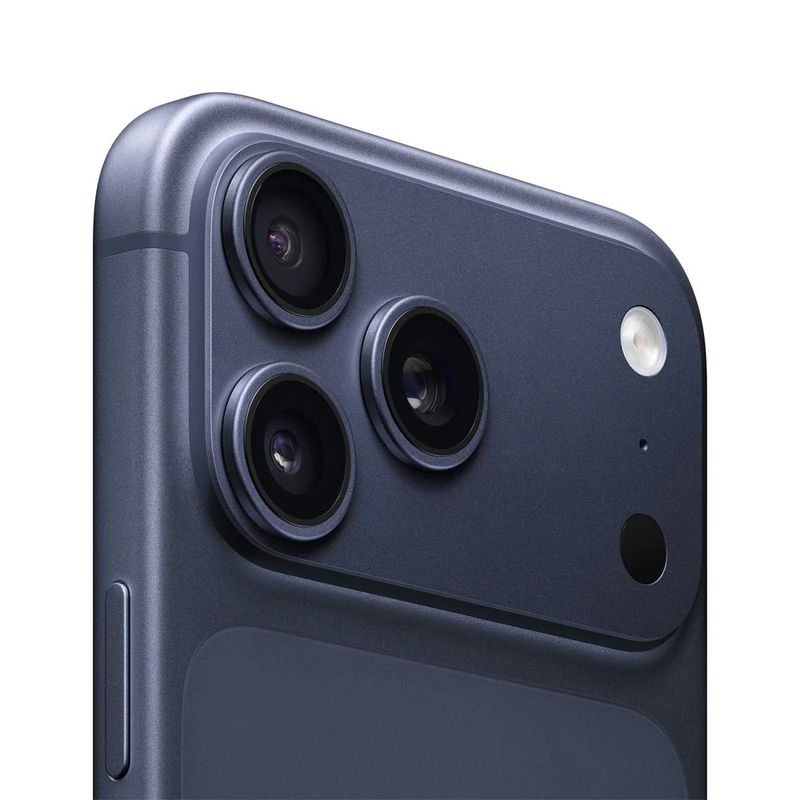 iPhone 17 Pro Max diseño premium color azul vista lateral