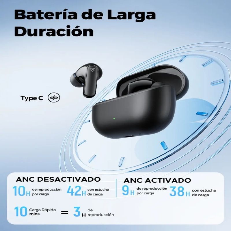 Audífonos SoundPEATS Q3 Pro Bluetooth 42h cancelación ruido superior características diagonal