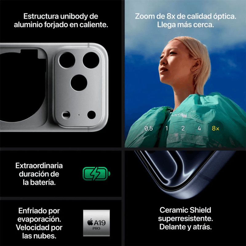 Smartphone Apple iPhone 17 Pro Max 256GB chip A19 Pro cámara triple 48MP azul especificaciones