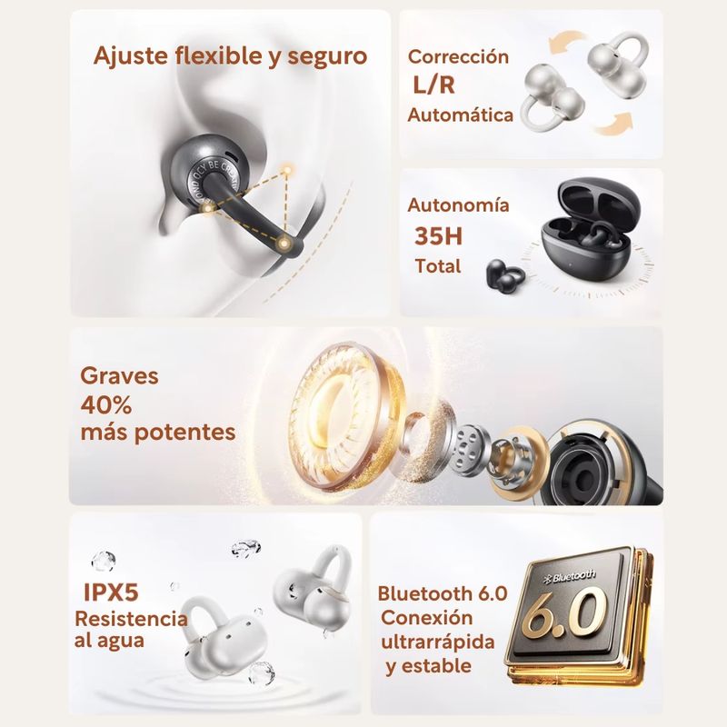Audífonos QCY Crossky C50 Bluetooth 35h open ear especificaciones