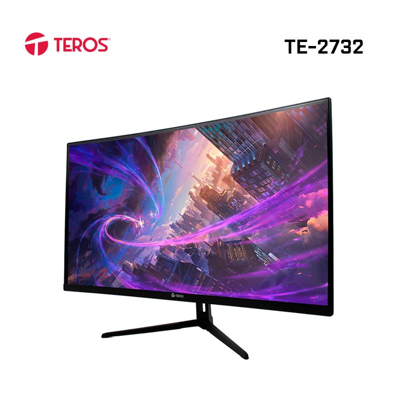 Monitor Teros TE-2732S 27" curvo resolución 1920x1080 HDMI negro vista frontal oblicuo