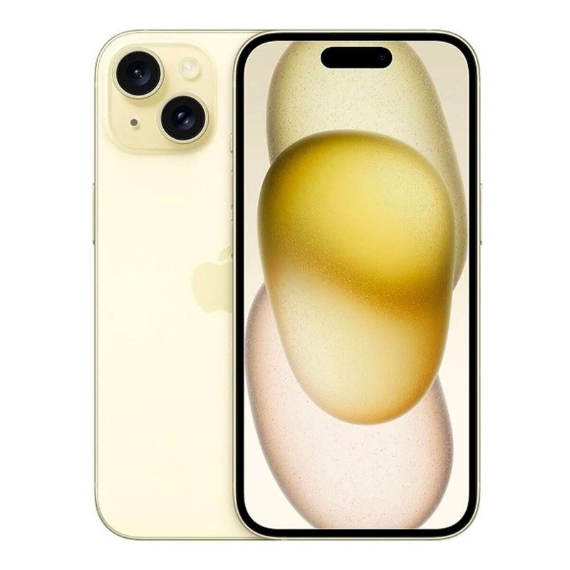 iPhone 15 Plus eSIM 256GB color yellow vista frontal y trasera pantalla 6.7 pulgadas