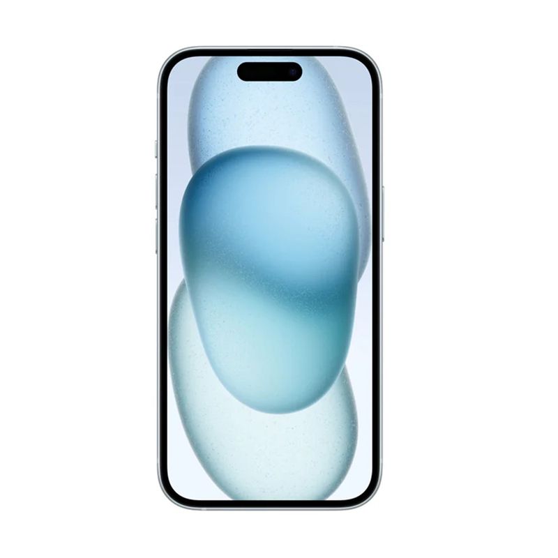 iPhone 15 Plus eSIM 256GB color azul vista frontal y trasera pantalla 6.7 pulgadas