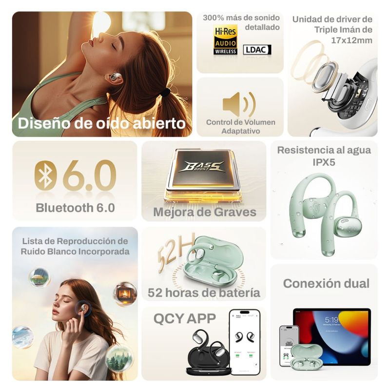 Audífonos QCY Crossky R70 Bluetooth 52h inalámbricos especificaciones