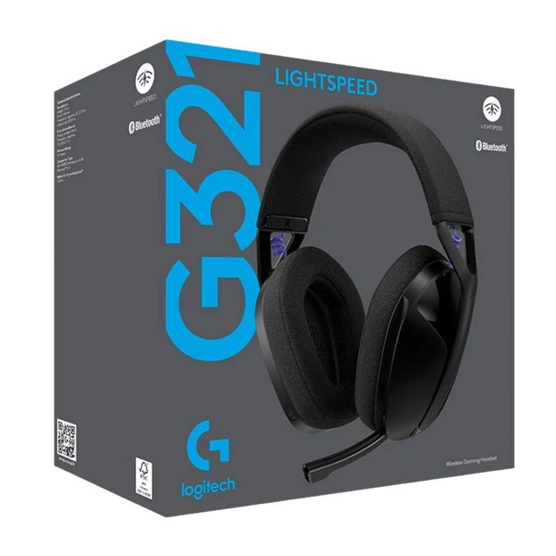 Audífonos gamer Logitech G321 con micrófono bluetooth 20 horas negro vista frontal empaque
