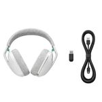 Audífonos gamer Logitech G321 con micrófono bluetooth inalámbrico blanco vista frontal y cable de carga