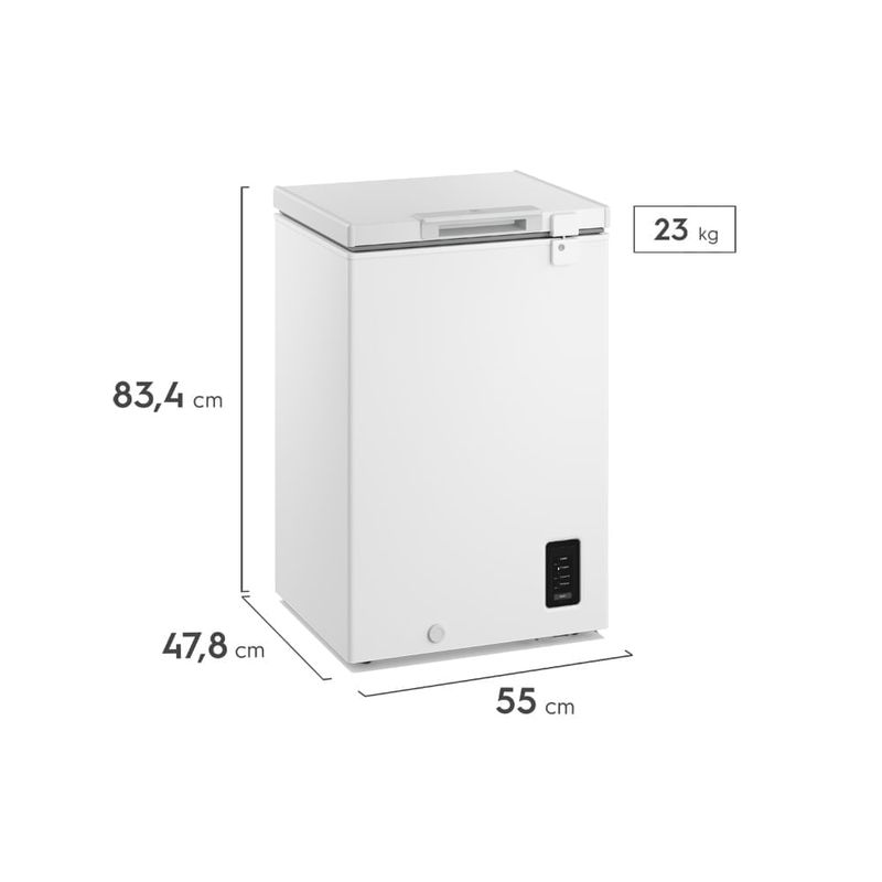 Congelador Electrolux con control de temperatura color blanco vista diagonal medidas