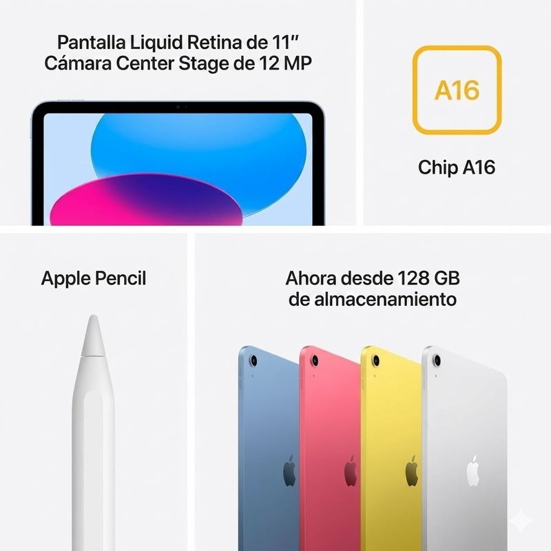 iPad 11" 2025 Apple 128GB A16 Bionic batería duradera dorsal colores