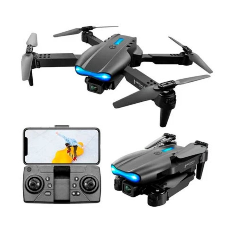 Drone Syshop E99 Pro grabación en 4K FHD Wi-Fi negro vista frontal oblicua y control