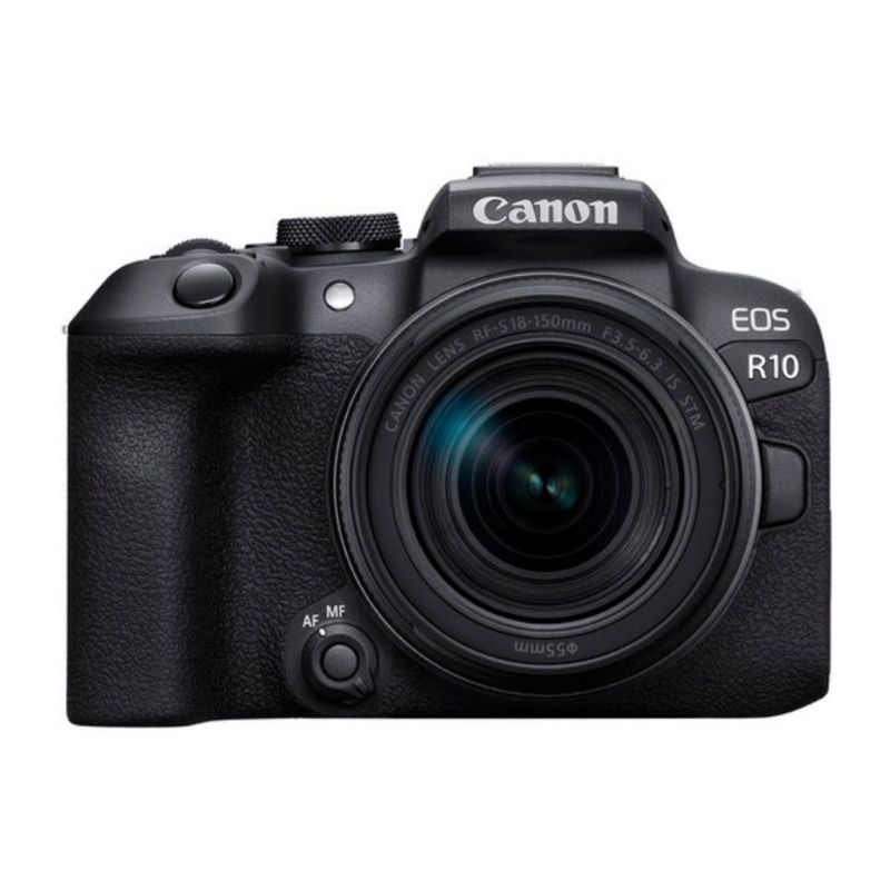 Cámara mirrorless Canon EOS R10 24.2MP video 4K alta resolución negro vista frontal