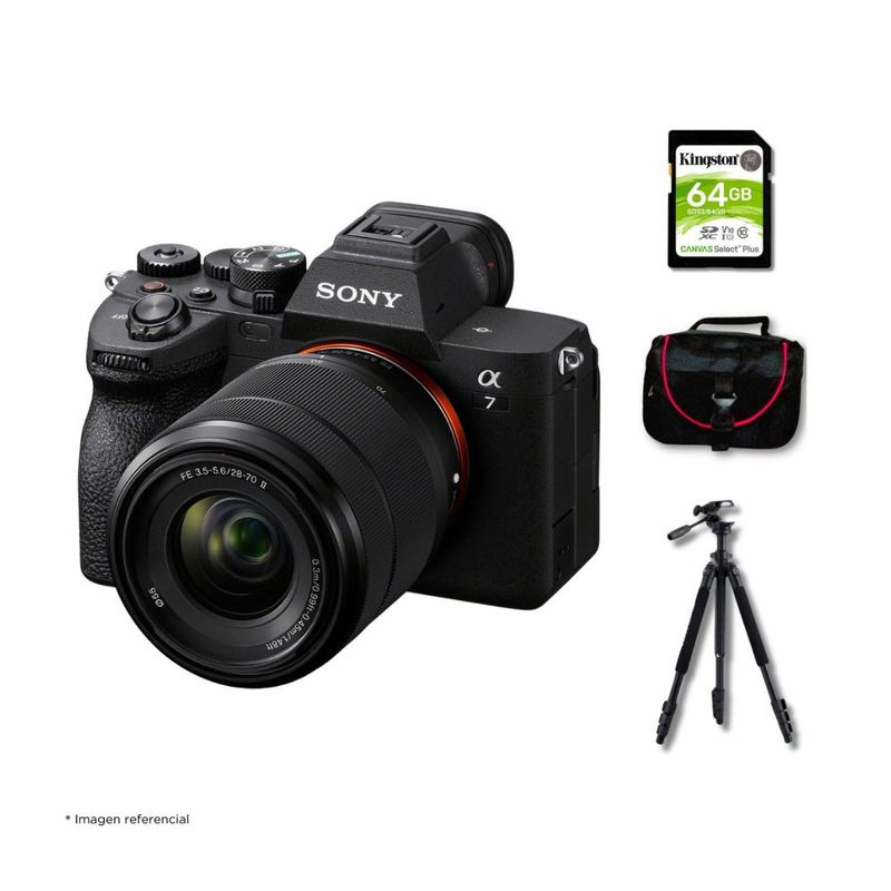 Cámara mirrorless Sony Alpha a7 IV 33MP 4K enfoque IA vista frontal con kit deluxe