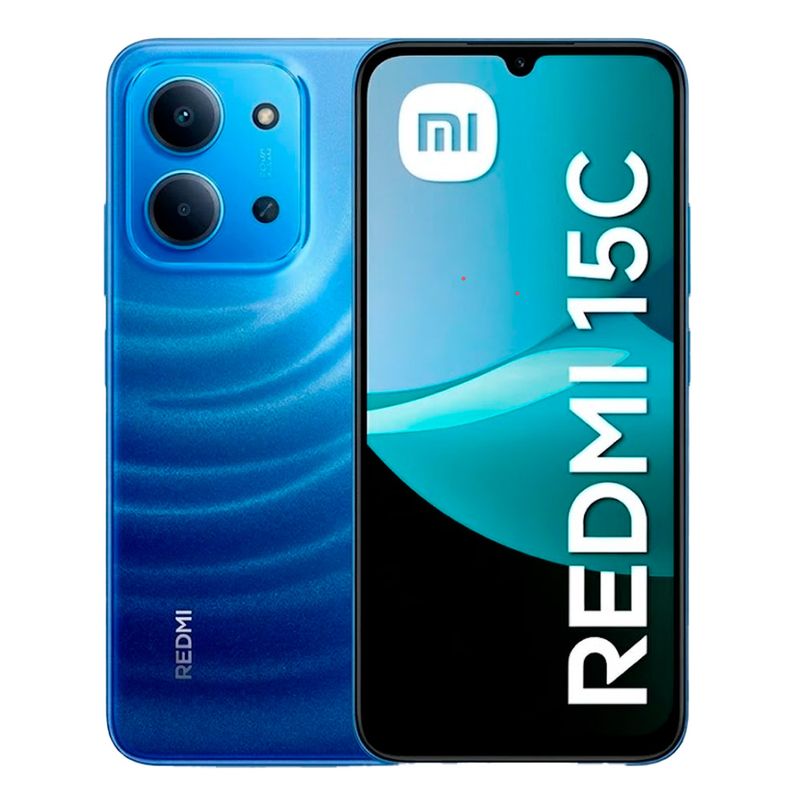 Xiaomi Redmi 15C 128GB 4GB RAM color azul vista frontal y trasera
