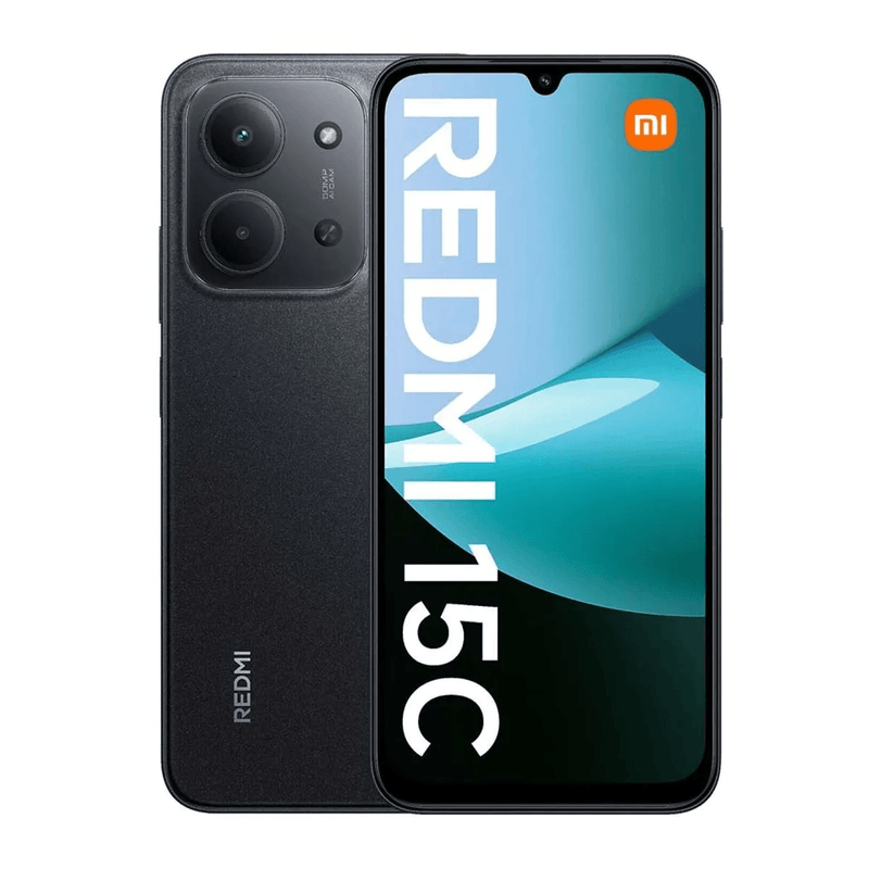 Xiaomi Redmi 15C 128GB 4GB RAM color negro vista frontal y trasera