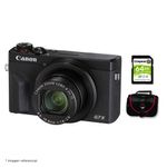 Cámara compacta Canon G7X Mark III 20.1MP 4K zoom 4.2x vista frontal oblicua con Kit básico