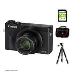 Cámara compacta Canon G7X Mark III 20.1MP 4K zoom 4.2x vista frontal oblicua con Kit deluxe