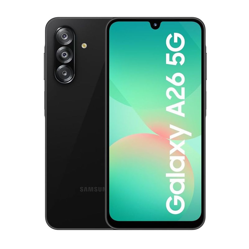 Samsung Galaxy A26 256GB 8GB RAM color negro vista frontal y trasera
