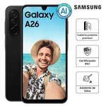 Samsung Galaxy A26 256GB 8GB RAM color negro vista frontal y trasera con información