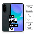 Samsung Galaxy A26 256GB 8GB RAM color negro vista frontal y trasera con información