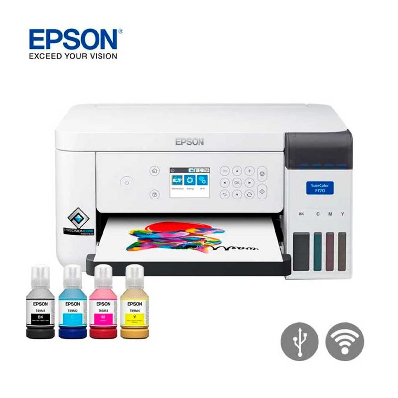 Impresora de sublimacion Epson SureColor F170 inalámbrico con tanque recargable con 4 botellas de tinta