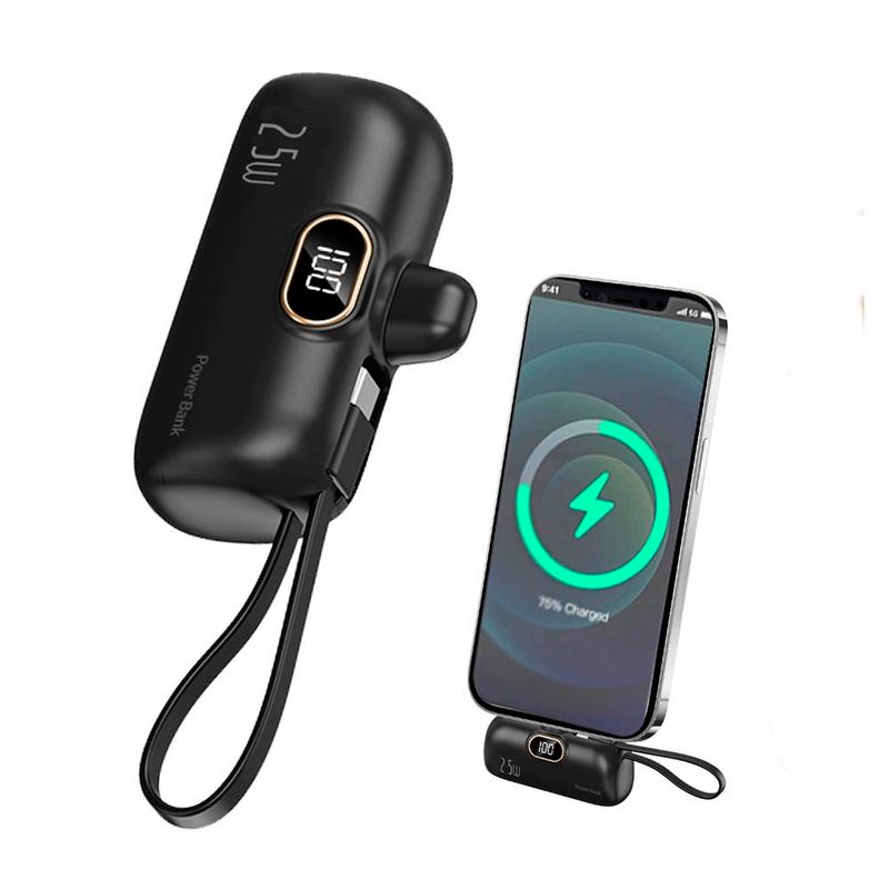 Mini cargador portátil Demgel DE-2028 6500 mAh Negro Frontal-oblicuo cargando smartphone