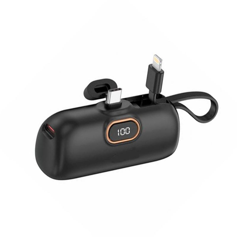Mini cargador portátil Demgel DE-2028 6500 mAh Negro Frontal-oblicuo con conectores Tipo-C y Lightning integrados