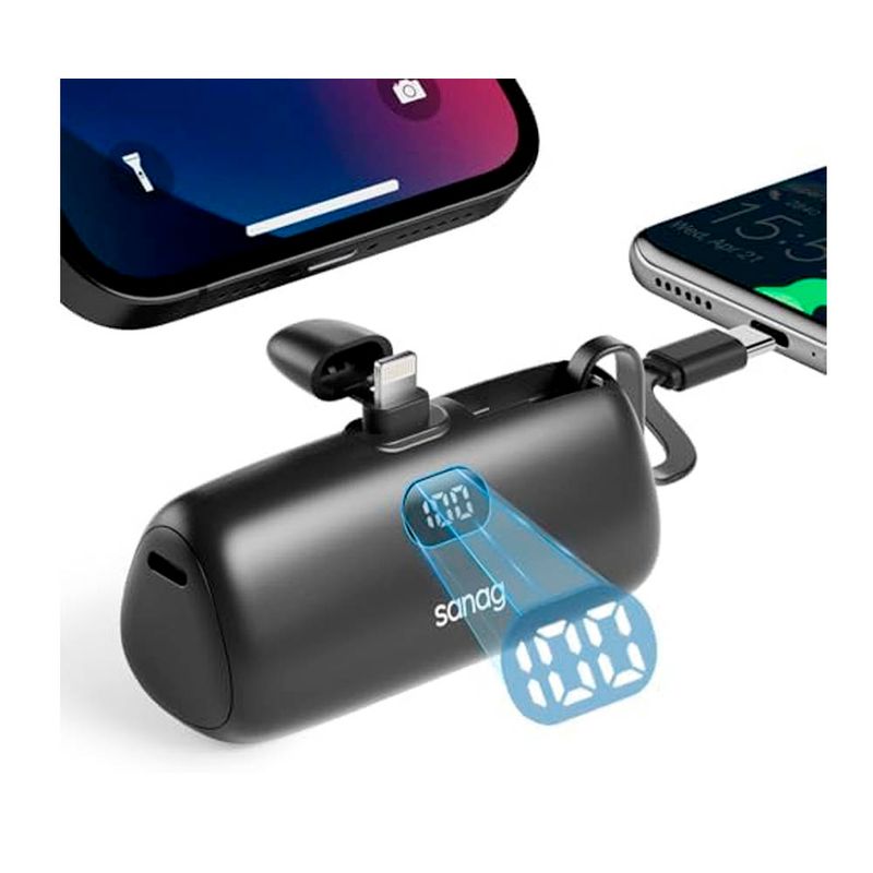 Mini cargador portátil Demgel DE-2028 6500 mAh Negro Frontal-oblicuo con conectores Tipo-C y Lightning integrados