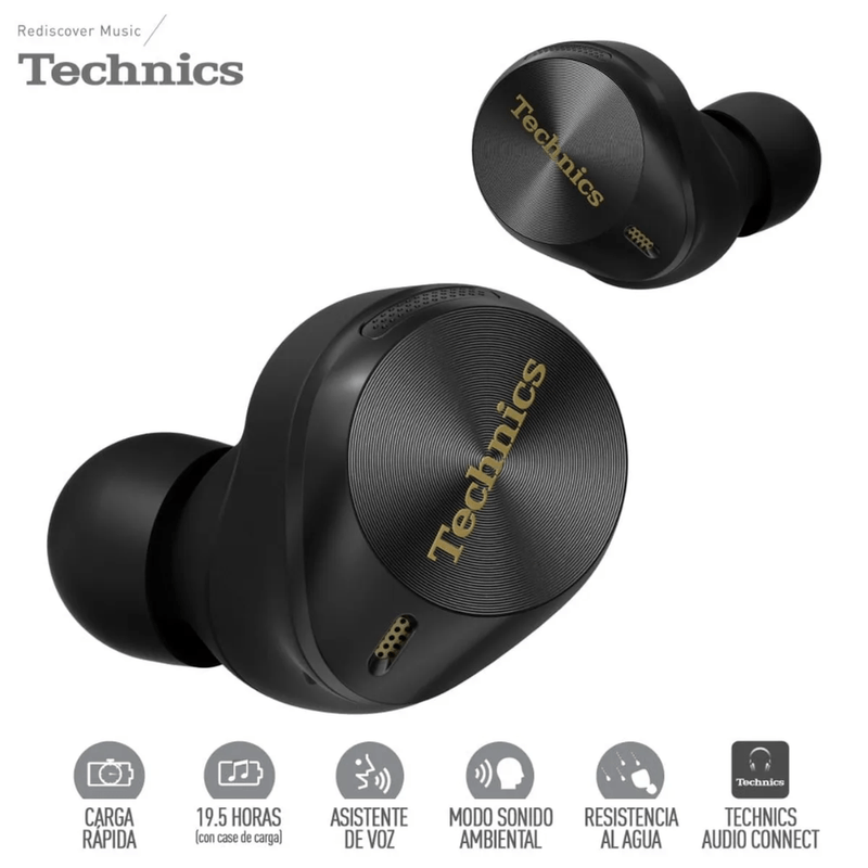 Audífonos Technics AZ80 ANC 32h LDAC Bluetooth negro frontal características