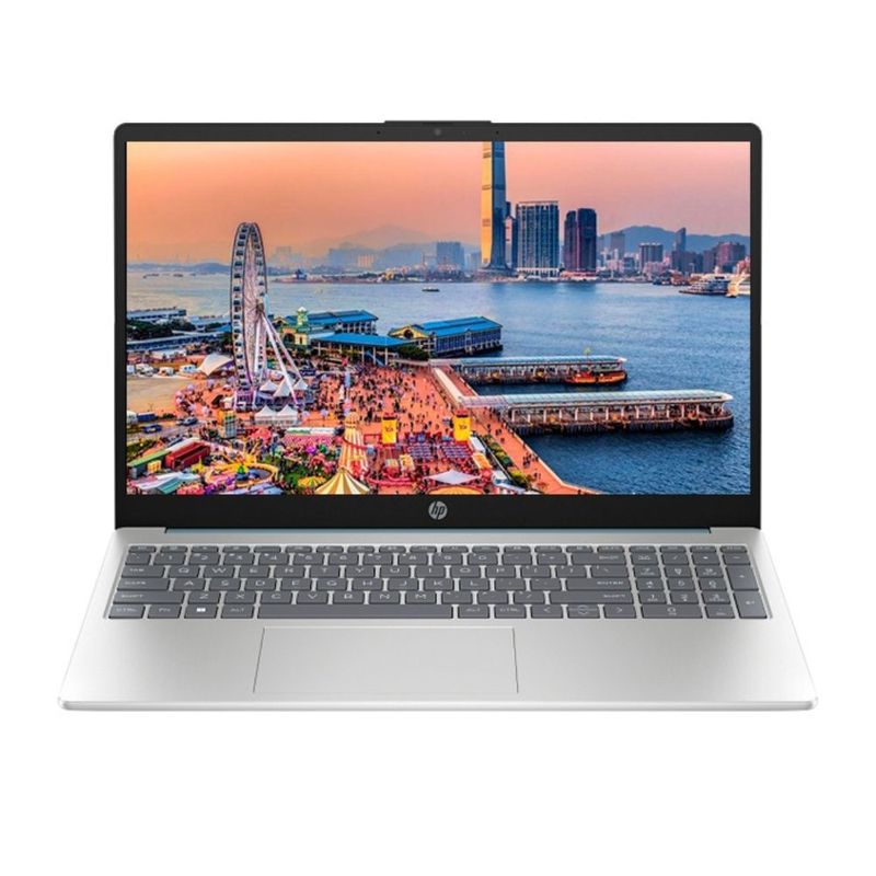 Laptop HP 15-fc0256la Ryzen 5 7520U 16GB RAM 15.6 pulgadas azul claro plata natura vista frontal