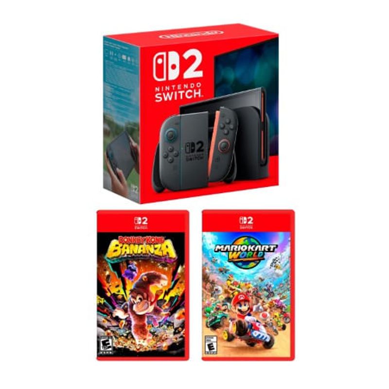Nintendo Switch 2 256GB 12GB RAM + Mario Kart + Donkey Kong frontal oblicuo