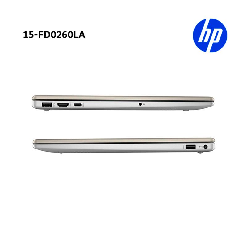 Laptop HP Core 5 120U 16GB RAM 15.6 pulgadas dorado cálido plata natural lateral