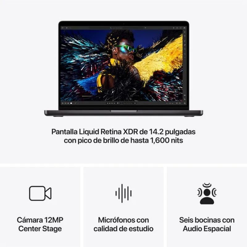 Laptop Apple MacBook Pro 14" M5 Gris Espacial Vista de Perfil abierta destacando la extrema delgadez del chasis profesional.