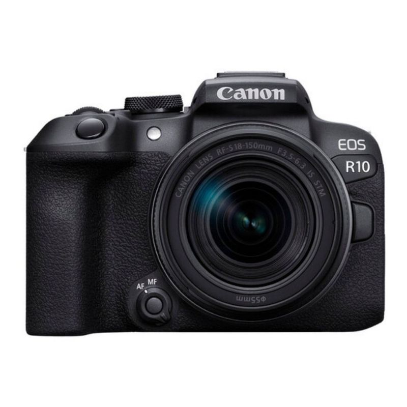 Cámara mirroless Canon EOS R10 24.2MP + lente 18-150mm negro vista frontal