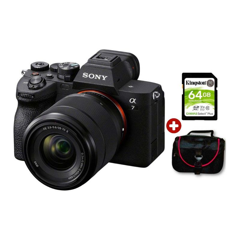 Cámara mirrorless Sony Alpha a7 IV 33MP 4K enfoque IA vista frontal con kit básico