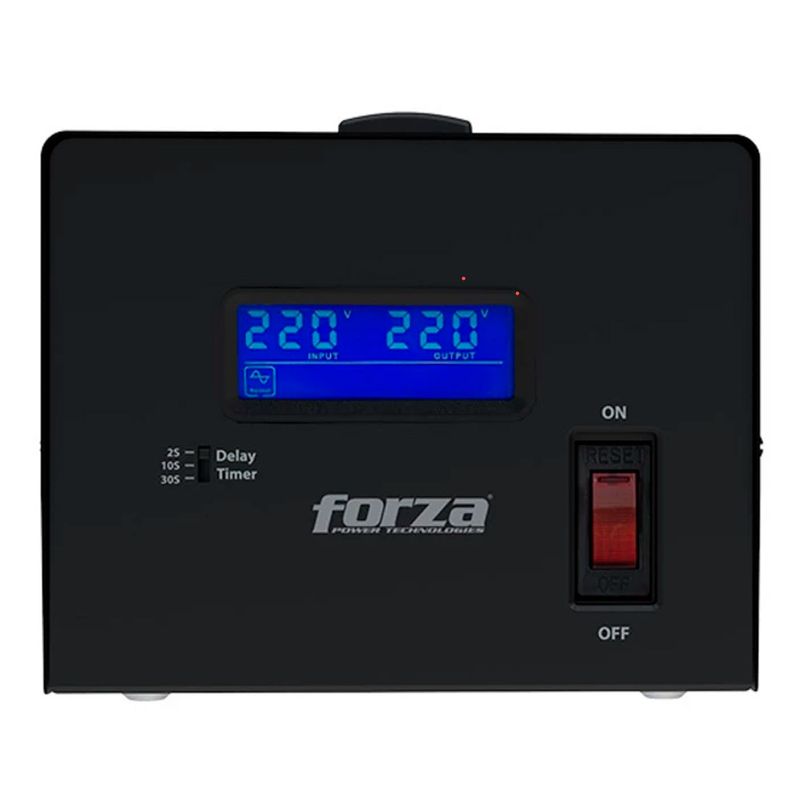 Estabilizador Forza FVR-6002 3000W con pantalla LCD vista frontal